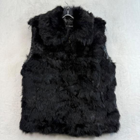 Saks Fifth Avenue genuine‎ Rabbit Fur Vest Sleeveless Black Size S/M NWOT - Picture 1 of 10